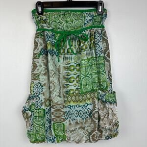 BSK by Bershka Womens Strapless Tribal Bohemian Green/Brown Mini Dress Medium